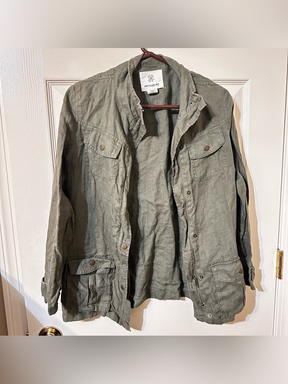 Artisan NY Olive Green Field Jacket - Women’s Lightweight Linen Military Style